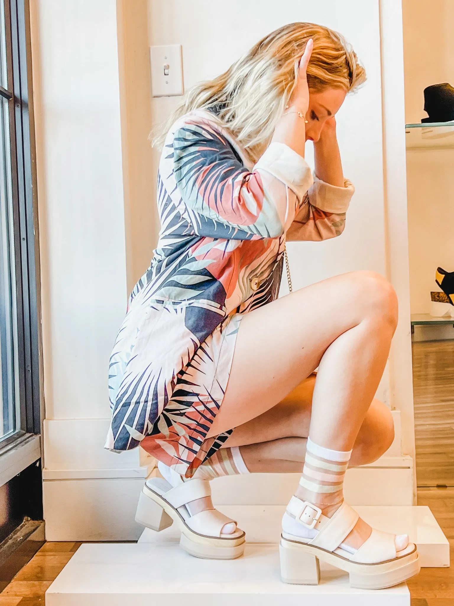 Sheer Crew Socks - White/Pastel Stripe
