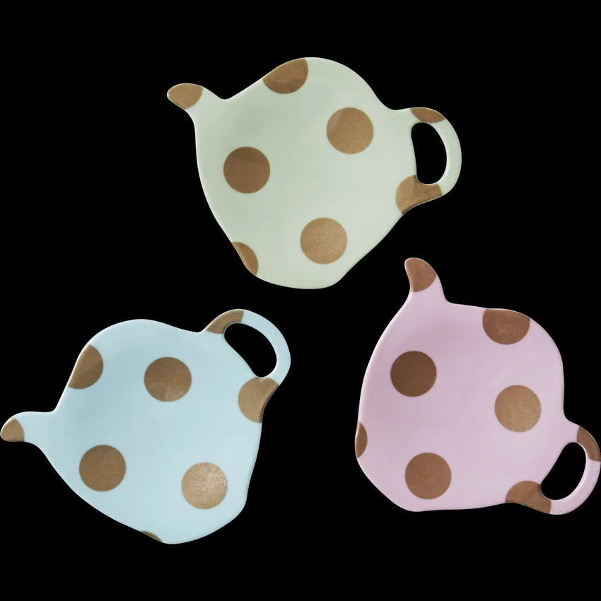 Soft Blue Melamine Tea Bag Plate with Polka Dots