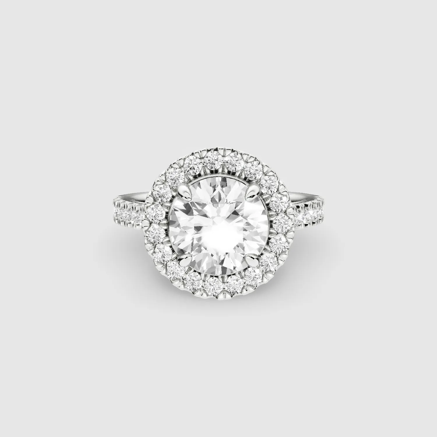 Studded Halo Solitaire Ring-Round