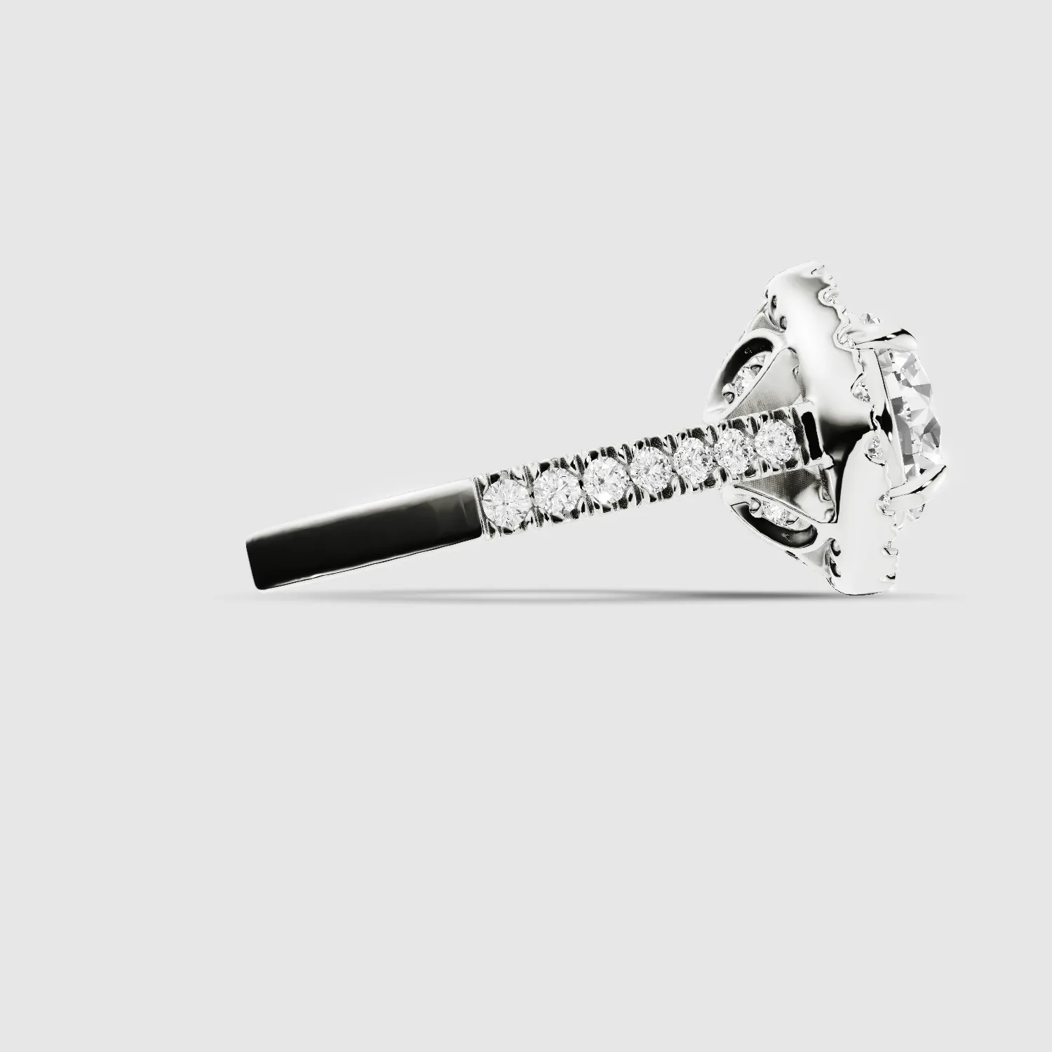 Studded Halo Solitaire Ring-Round