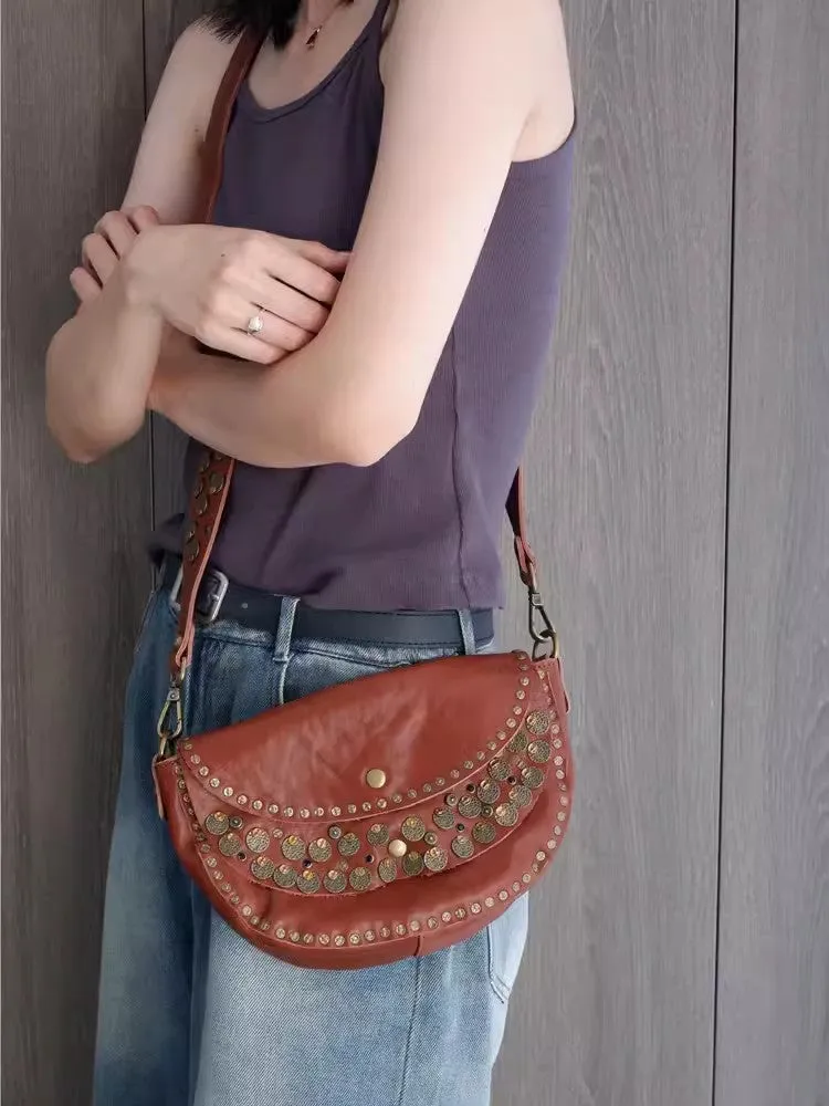 Studded Women's Shoulder Bags Leather Black Crossbody Bags For Women