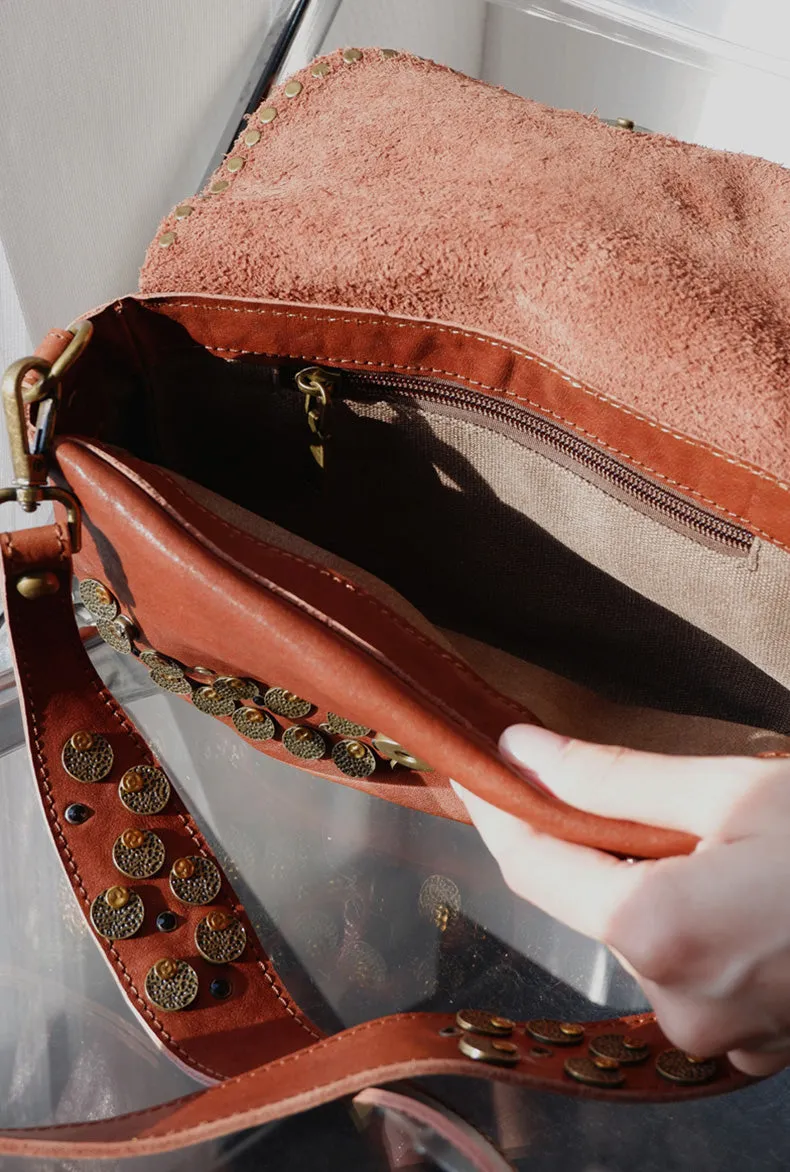 Studded Women's Shoulder Bags Leather Black Crossbody Bags For Women
