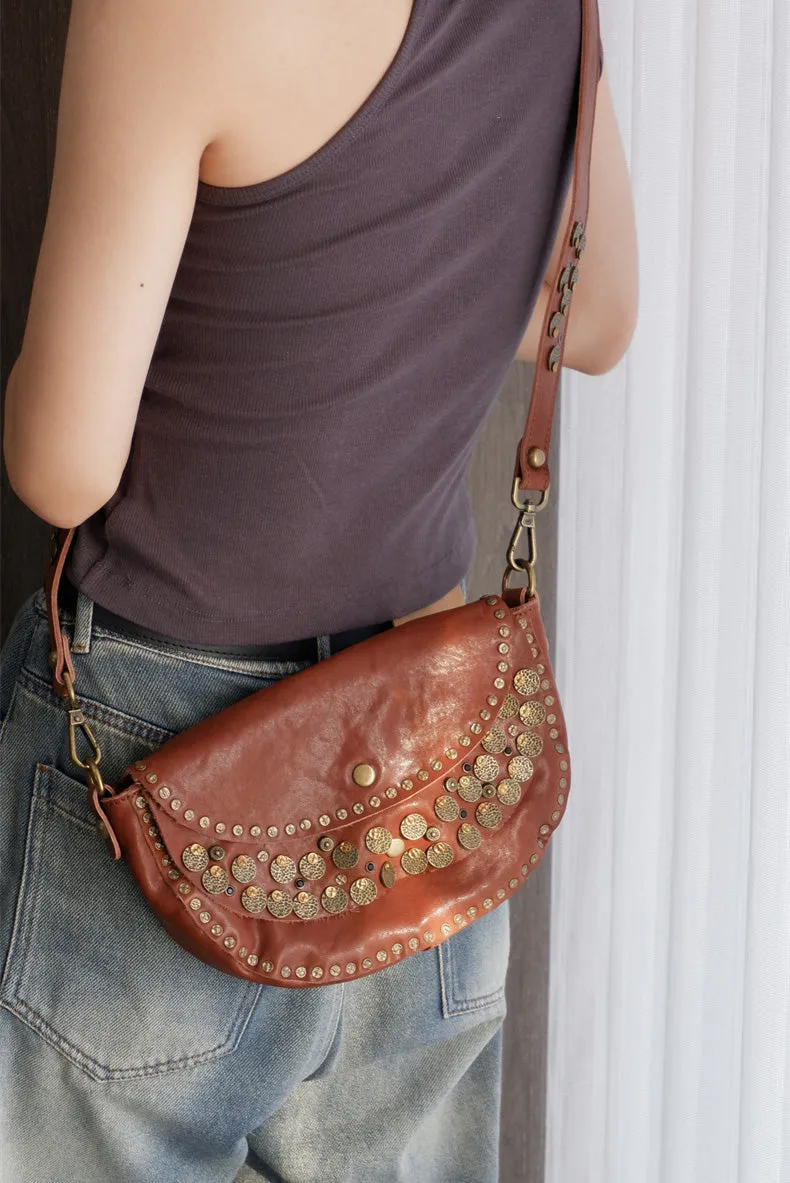 Studded Women's Shoulder Bags Leather Black Crossbody Bags For Women