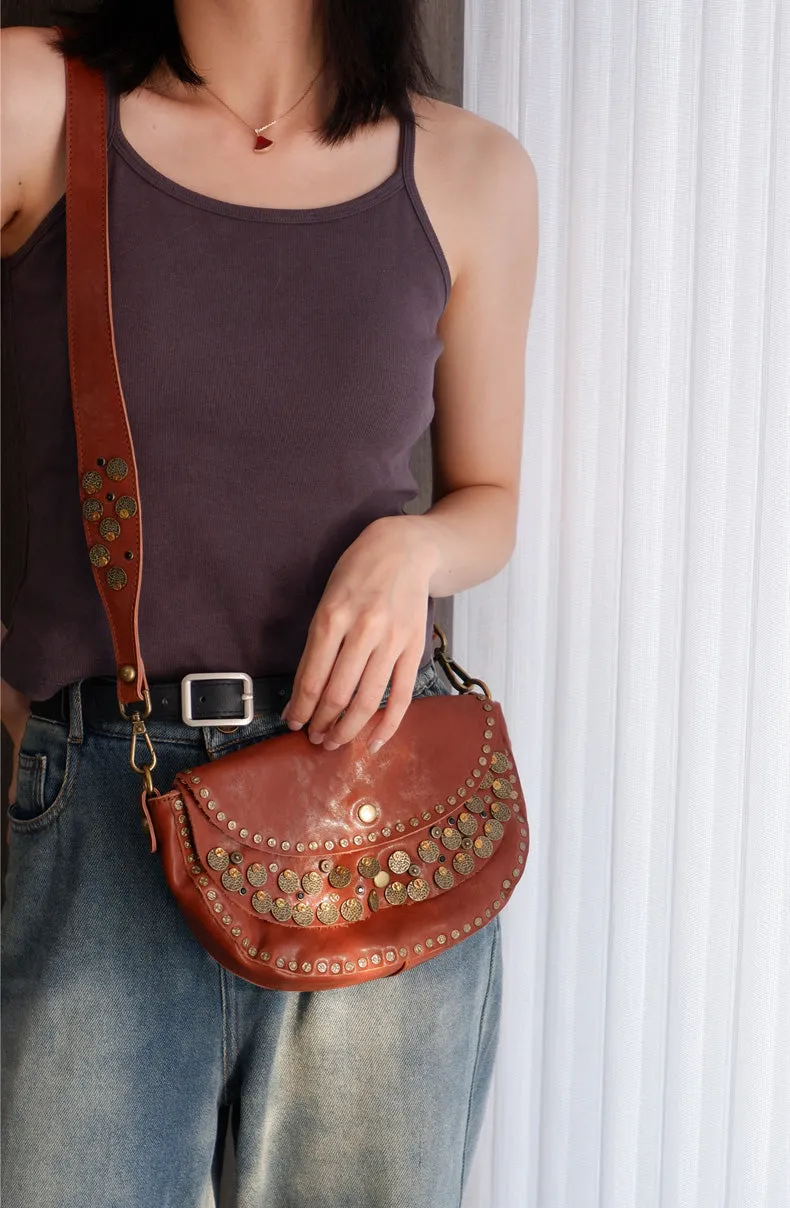Studded Women's Shoulder Bags Leather Black Crossbody Bags For Women