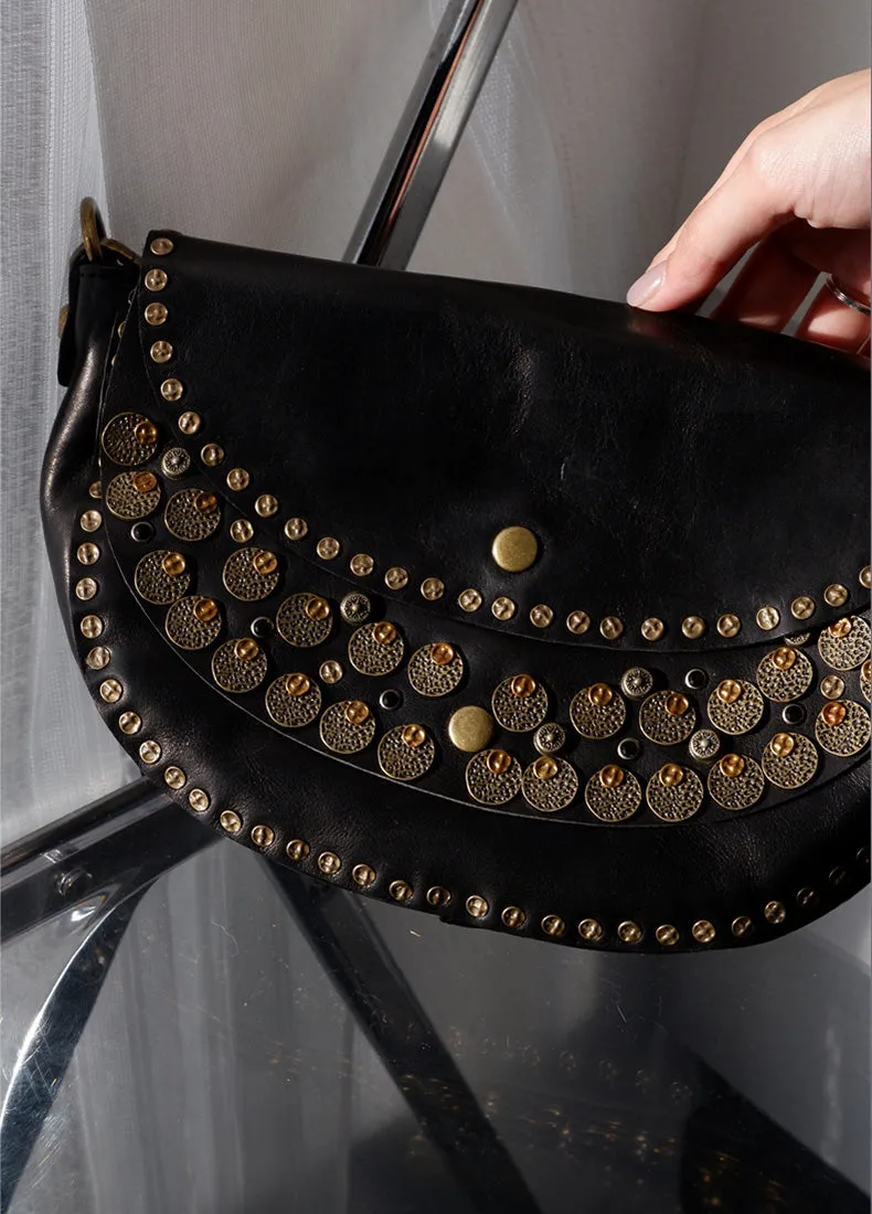 Studded Women's Shoulder Bags Leather Black Crossbody Bags For Women