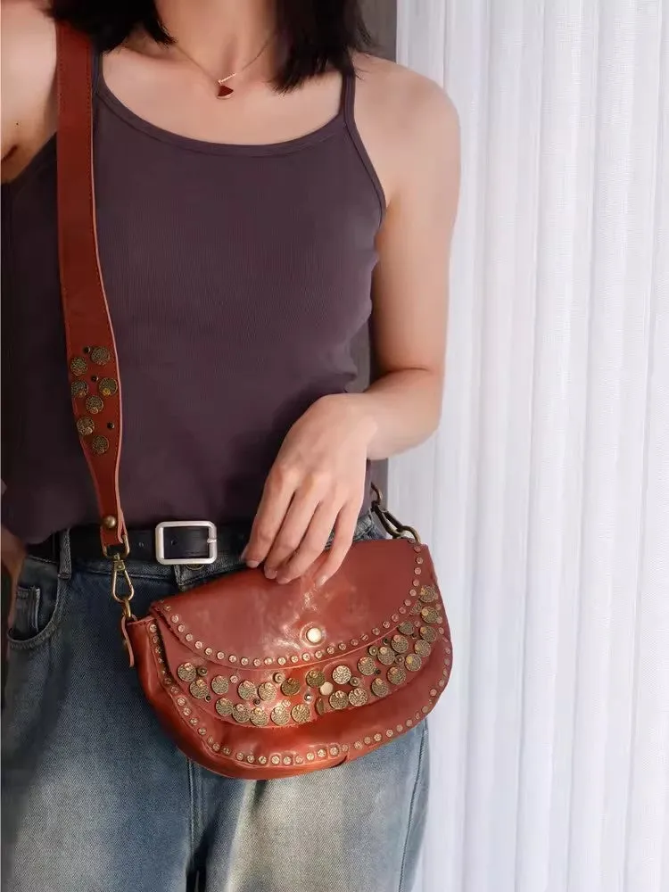 Studded Women's Shoulder Bags Leather Black Crossbody Bags For Women