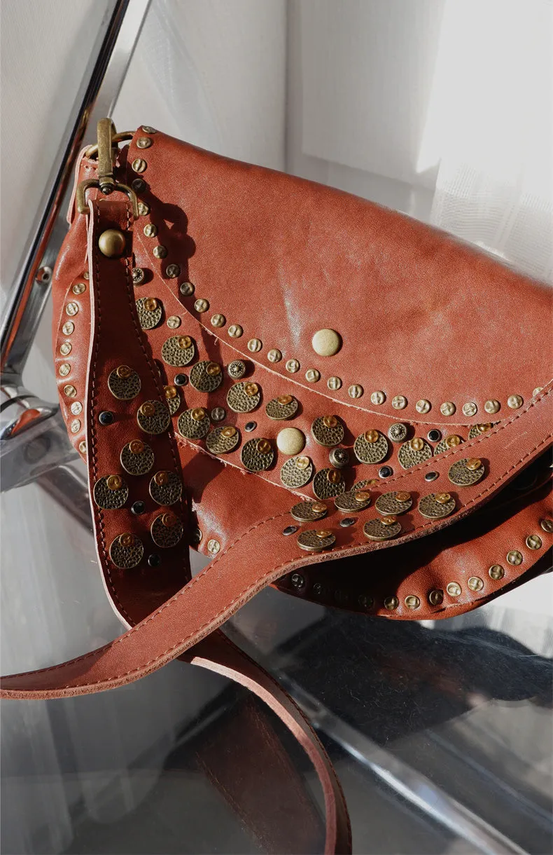 Studded Women's Shoulder Bags Leather Black Crossbody Bags For Women
