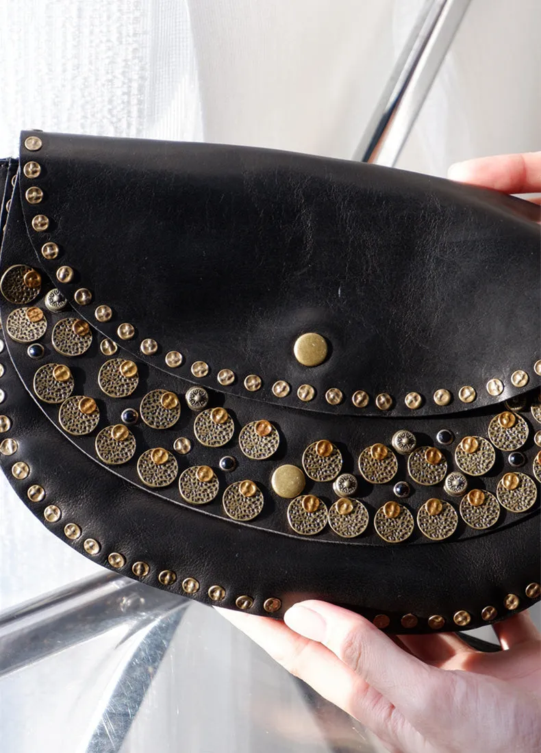 Studded Women's Shoulder Bags Leather Black Crossbody Bags For Women