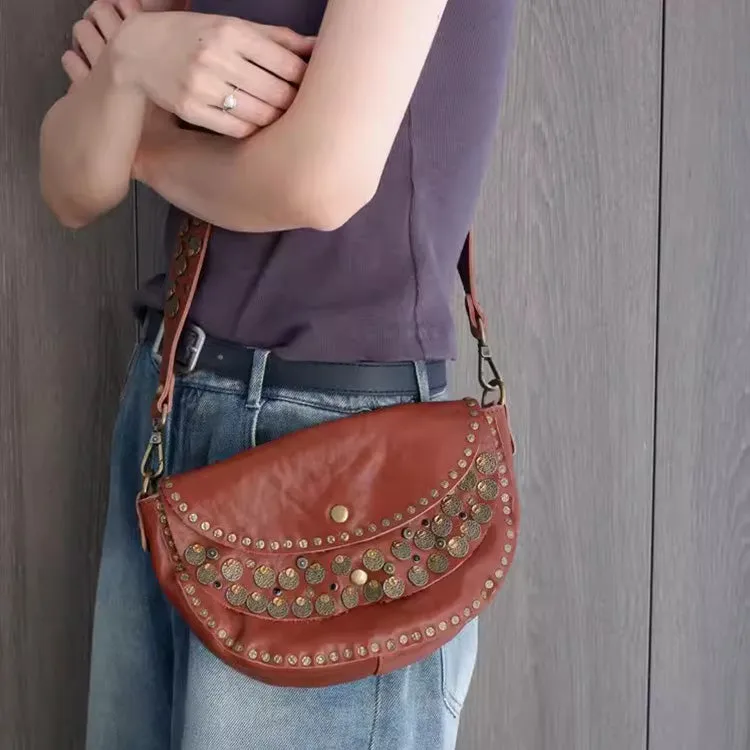 Studded Women's Shoulder Bags Leather Black Crossbody Bags For Women