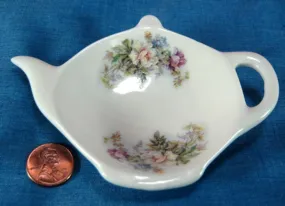 Teapot Shape Tea Bag Caddy Royal Patrician Aurora Rose Bouquet Bone China