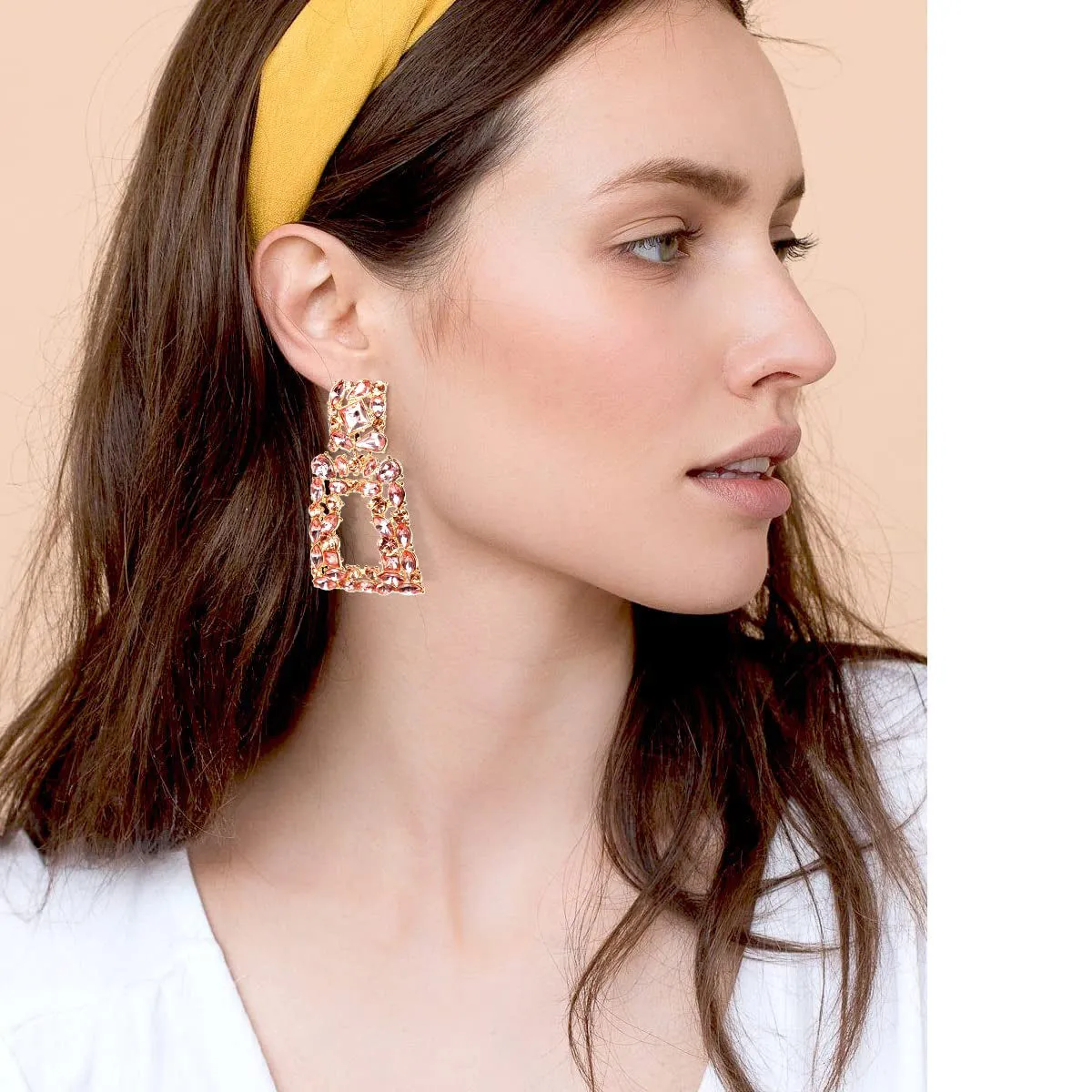 Women's Rhinestone Rectangle Drop Earrings