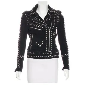 Women’s Studded Black Suede Leather Moto Jacket